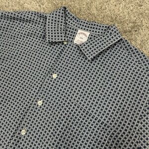 Brooks Brothers Camp Loop Collar Shirt Mens Large Linen Cotton Blue Geometric